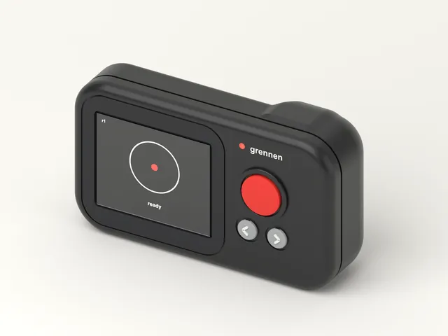 Grennen R1 at an angle from the right, showing the screen, button and raised grip